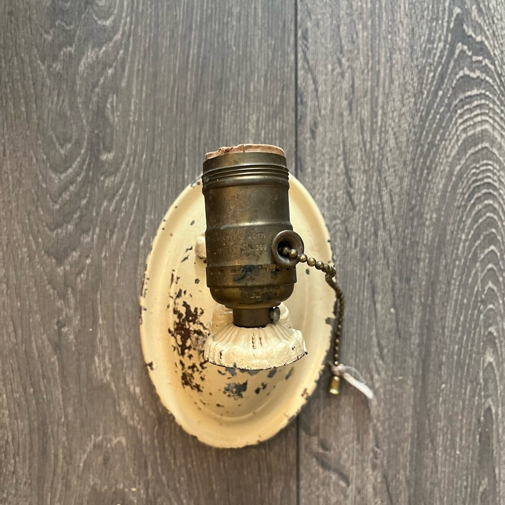 Vintage Antique Brass and Cream Wall Sconce